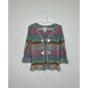 Little Lass Rainbow Striped Toggle Sweater